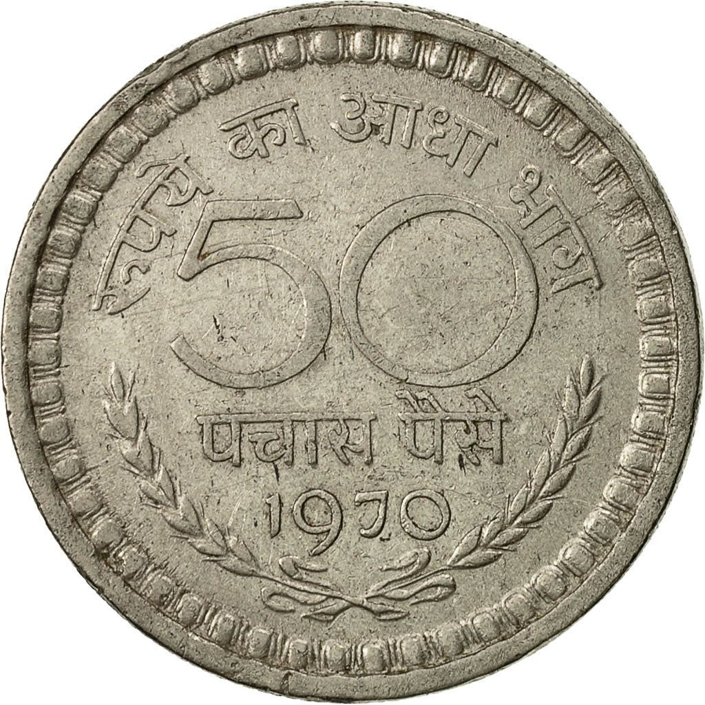 India | 50 Paise Coin | Asoka lion | Km:58.1 | 1964 - 1971
