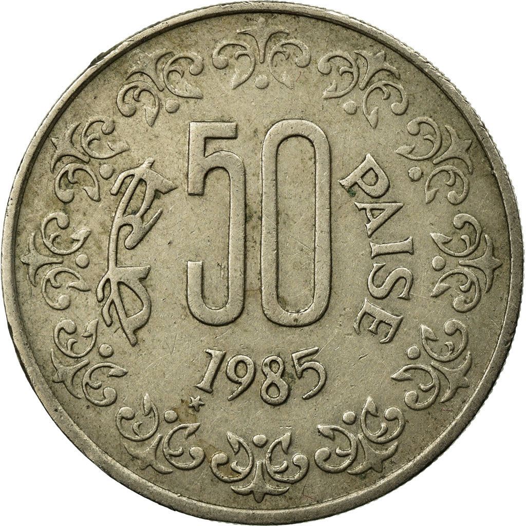 India | 50 Paise Coin | Floral wreath | Km:65 | 1984 - 1990