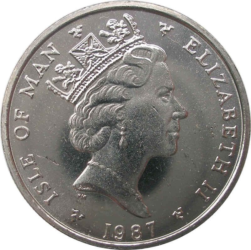 Isle of Man | 5 Pence Coin | Queen Elizabeth II | Cushag | Battle Shield | KM145 | 1985 - 1987
