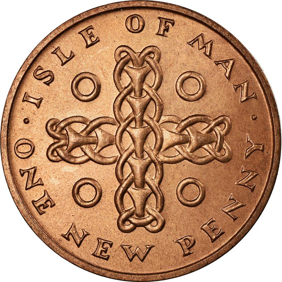 Isle of Man Coin Manx 1 New Penny | Queen Elizabeth II | Ring Chain | KM20 | 1971 - 1975
