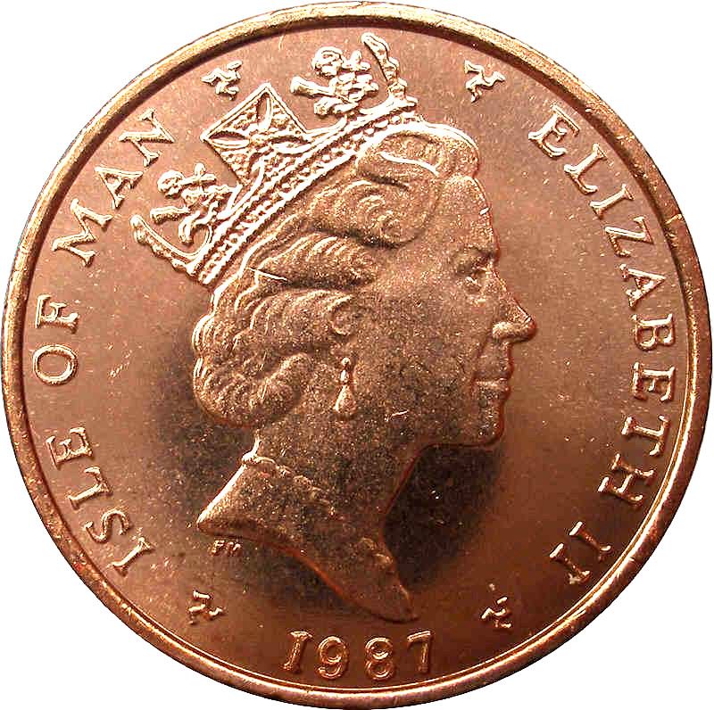Isle of Man Coin Manx 1 Penny | Queen Elizabeth II | European Shag | Shield | KM143 | 1985 - 1987