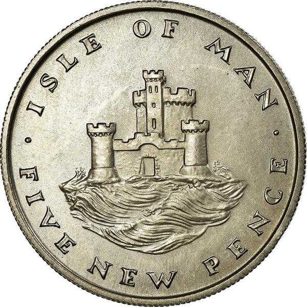 Isle of Man Coin Manx 5 New Pence | Queen Elizabeth II | Refuge Tower | KM22 | 1971 - 1975