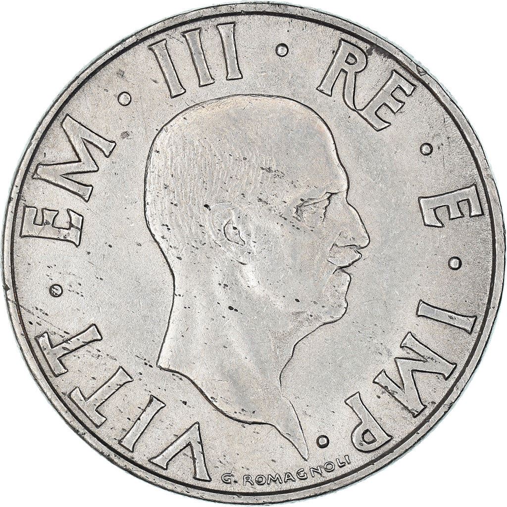 Italy 2 Lire Coin | Vittorio Emanuele III | Eagle | Fasces | Axe | KM78b | 1939 - 1943