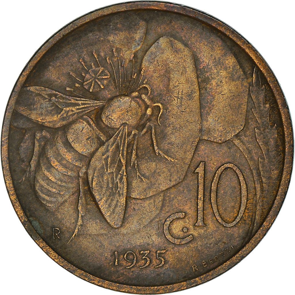 Italy Coin 10 Centesimi - Vittorio Emanuele III | honeybee | Flower | KM60 | 1919 - 1937