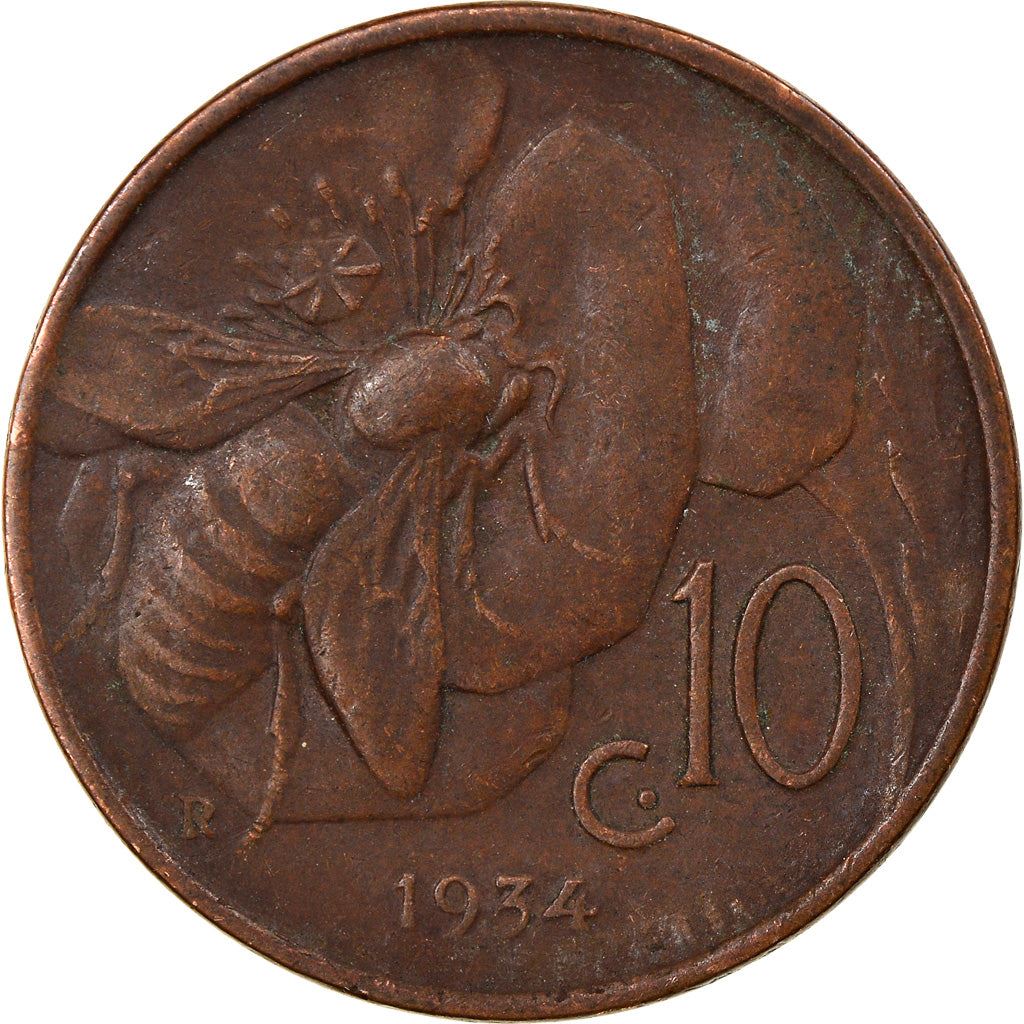 Italy Coin 10 Centesimi - Vittorio Emanuele III | honeybee | Flower | KM60 | 1919 - 1937