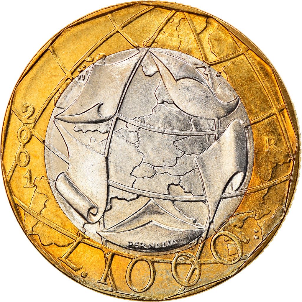 Italy Coin 1000 Lire European Union Reunited Germany Map | Globe | KM194 | 1997 - 2001