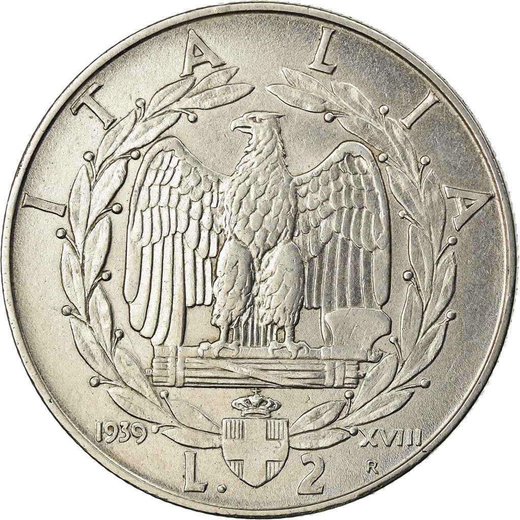 Italy Coin 2 Lire - Vittorio Emanuele III | Eagle | Fasces | Axe | KM78a | 1939 - 1940