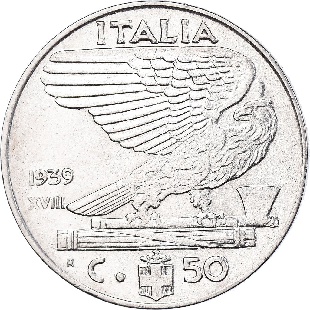 Italy Coin 50 Centesimi - Vittorio Emanuele III |Eagle | Fasces | Axe | KM76a | 1939 - 1940
