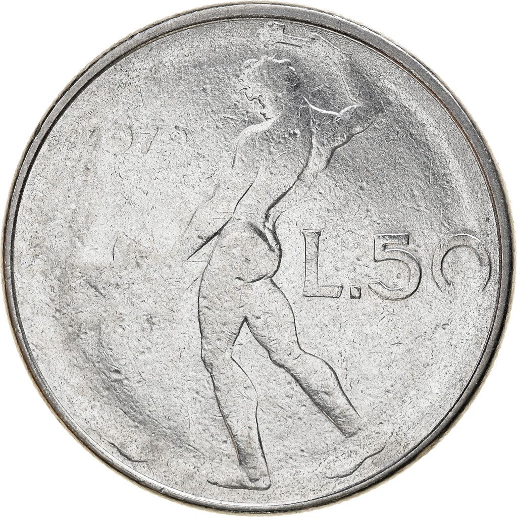 Italy Coin 50 Lire large type | God Vylcan | Anvil | Iron | Libertine | KM95.1 | 1954 - 1989