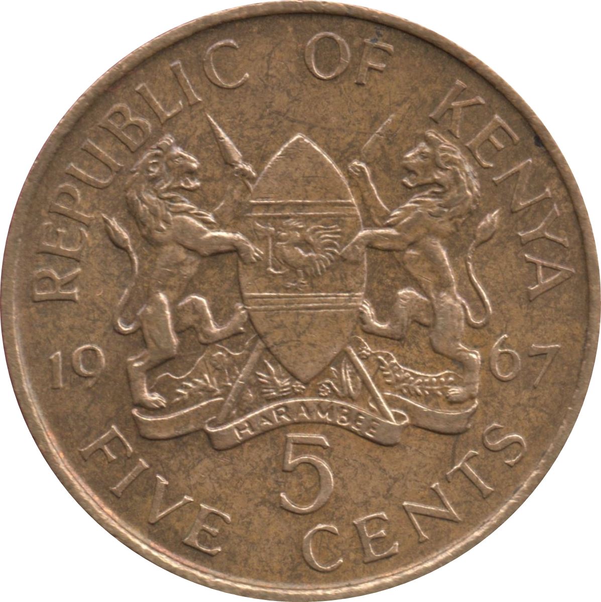 Kenya 5 Cents | Mzee Jomo Kenyatta Coin | KM1 | 1966 - 1968