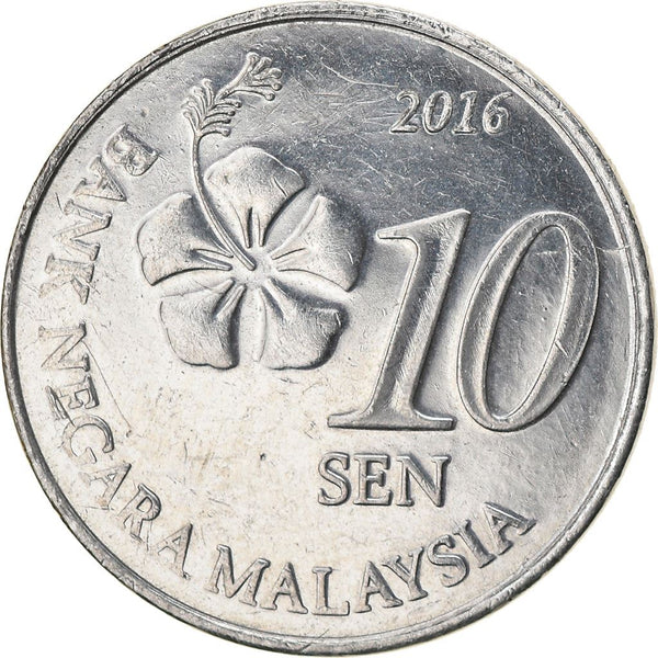 Malaysia-10-Sen-Coin-Hibiscus-