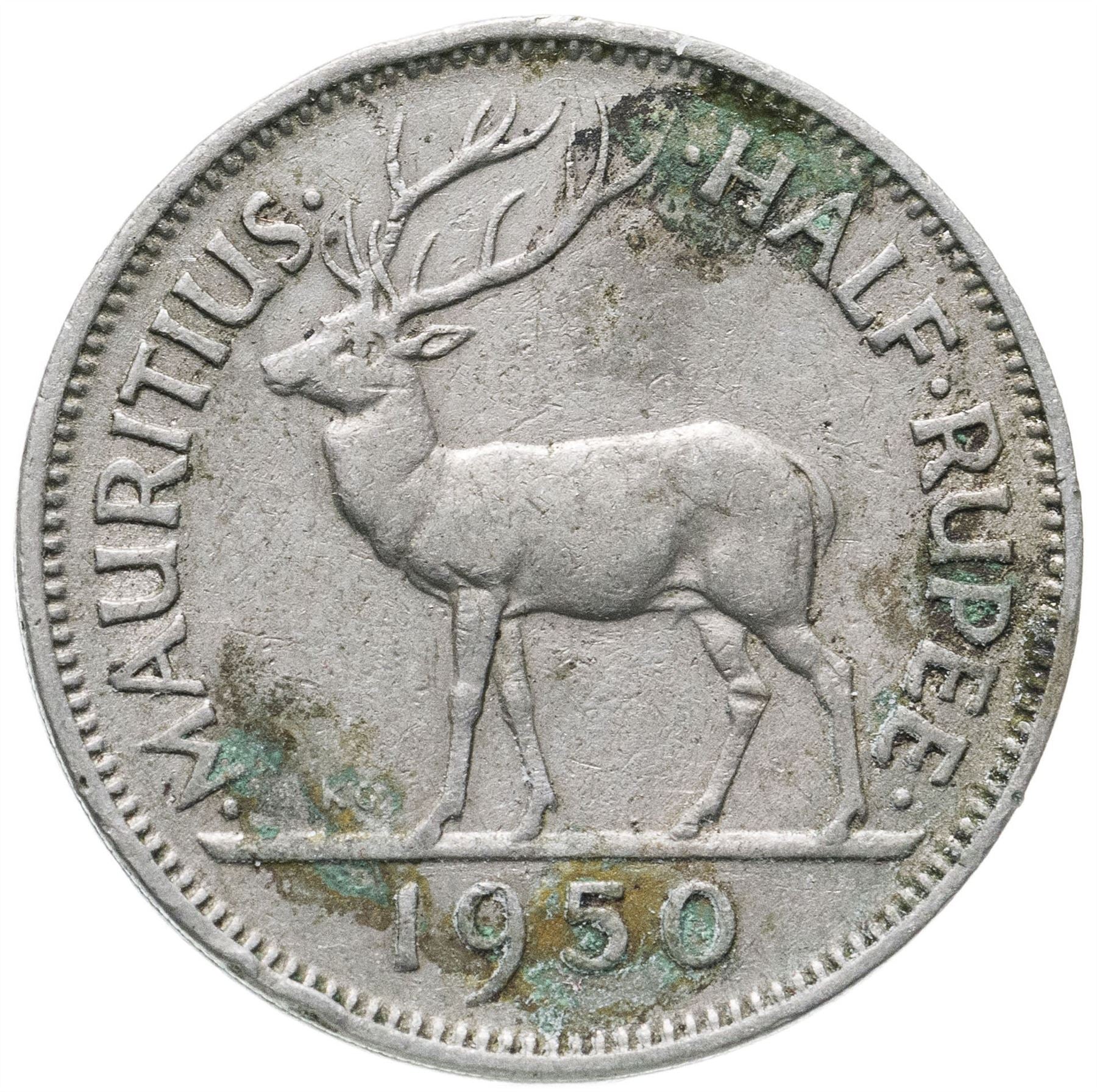Mauritius 1/2 Rupee Coin | King George VI | Stag | KM28 | 1950 - 1951