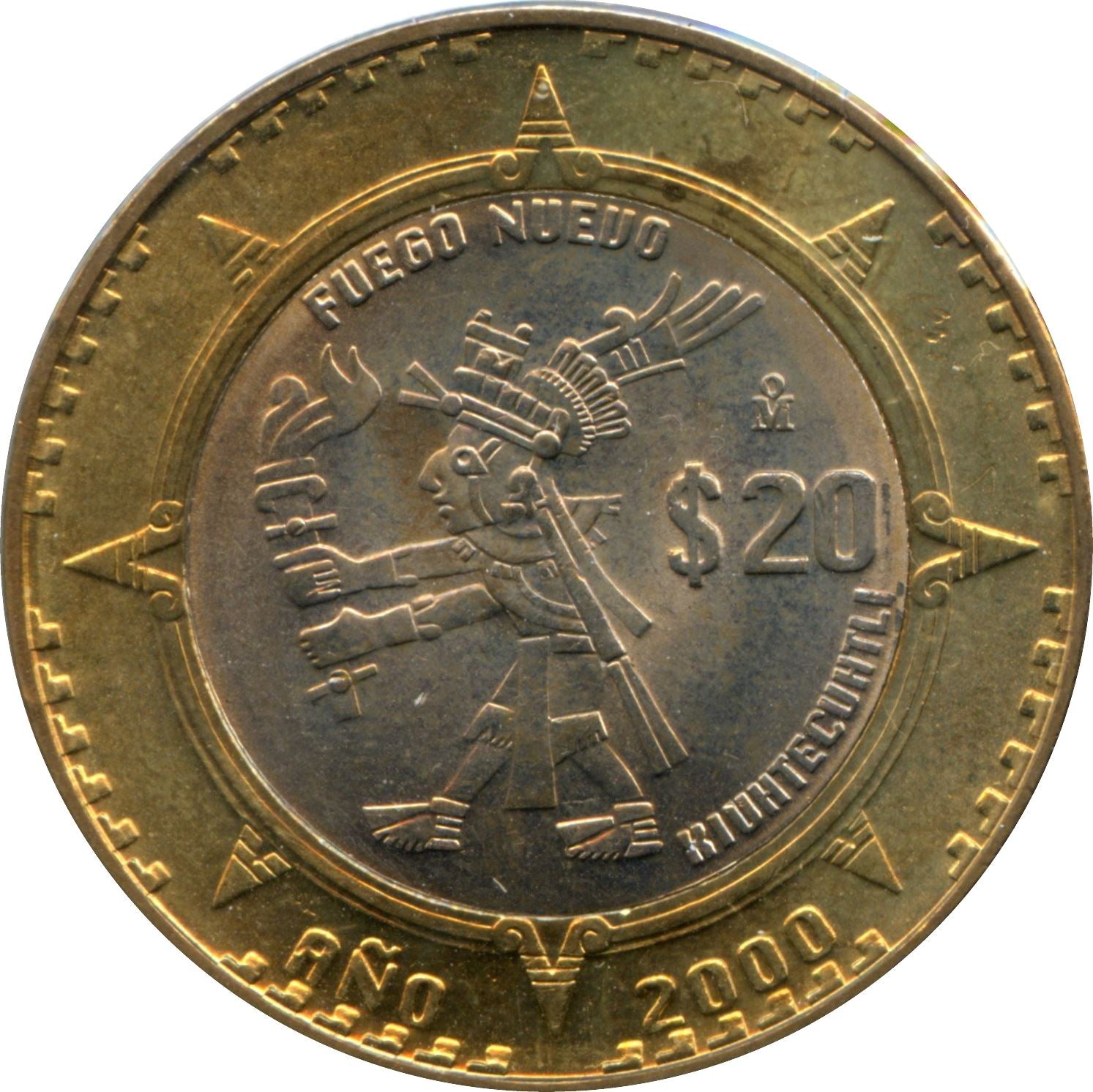 メキシコ | 20ペソ硬貨 | Xiuhtecuhtli | 紋章 | ワシ | アステカの神