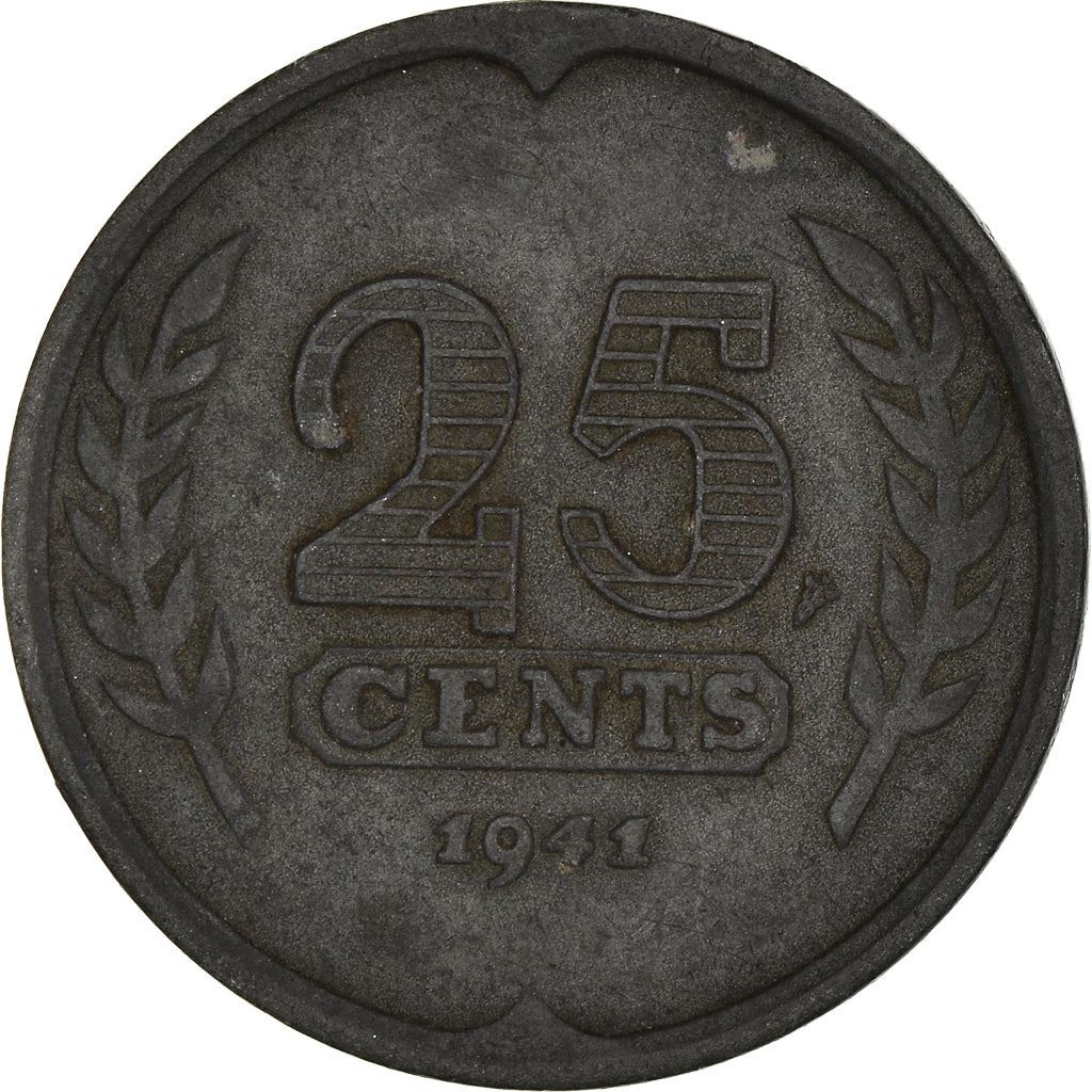 Netherlands Coin 25 Cents | Queen Wilhelmina | Ship | KM174 | 1941 - 1943