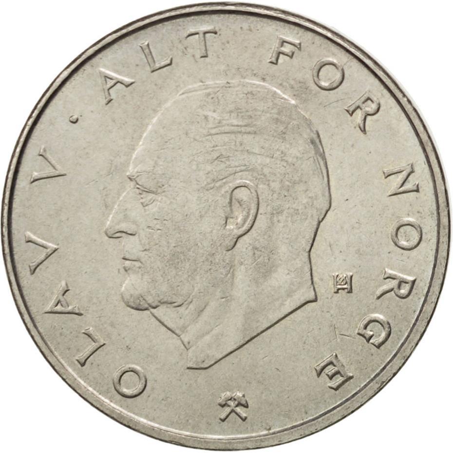 Norway 1 Krone - Olav V Coin KM419 1974 - 1991