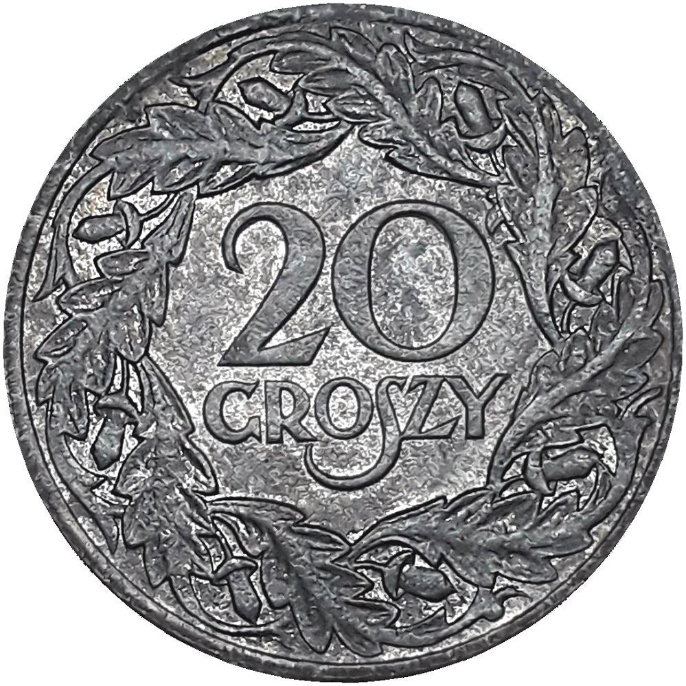 Poland | 20 Groszy Coin | German Occupation WW II | Eagle | KM37 | 1923