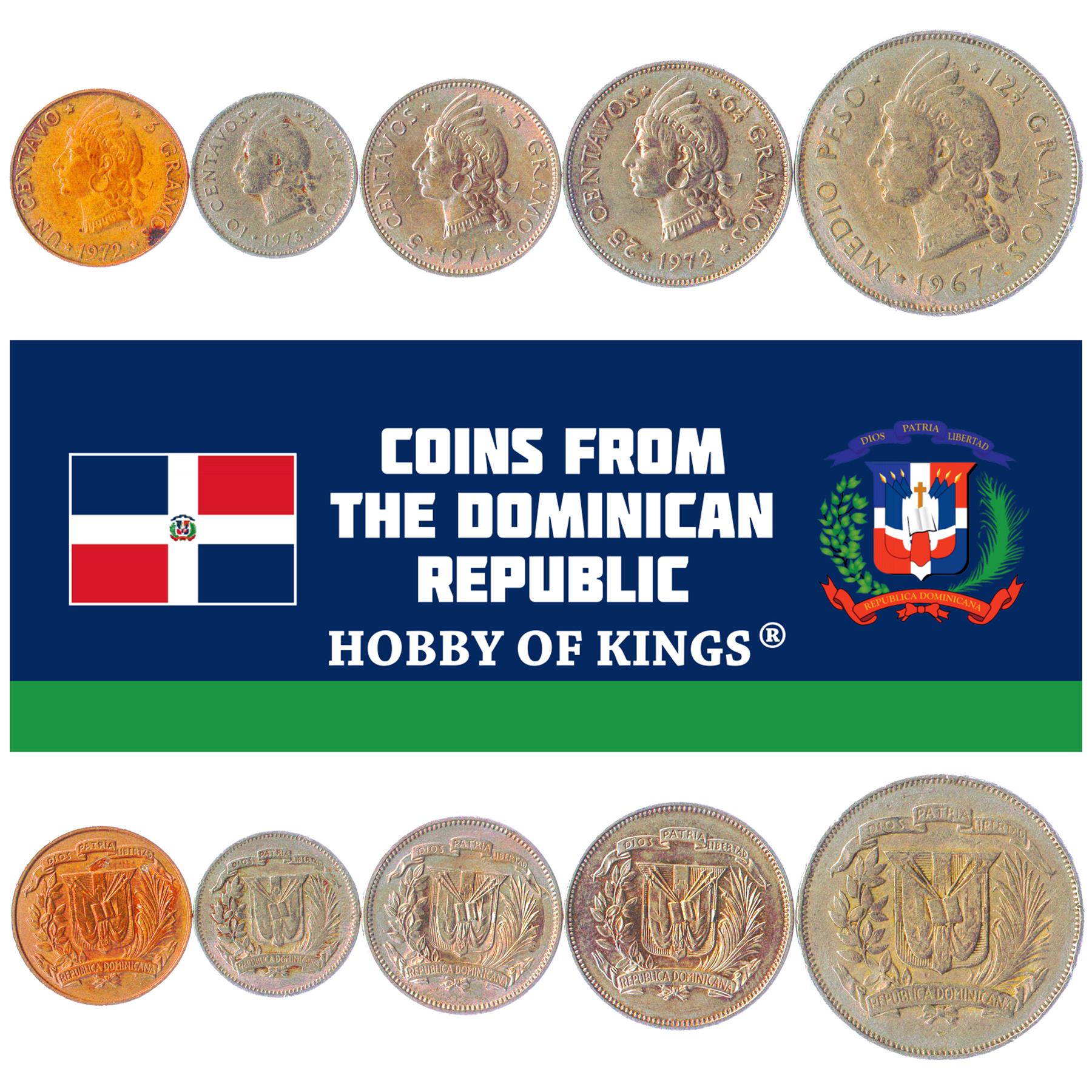 Set 5 Coins Dominican Republic 1 5 10 25 Centavos 1/2 Peso 1967 - 1975