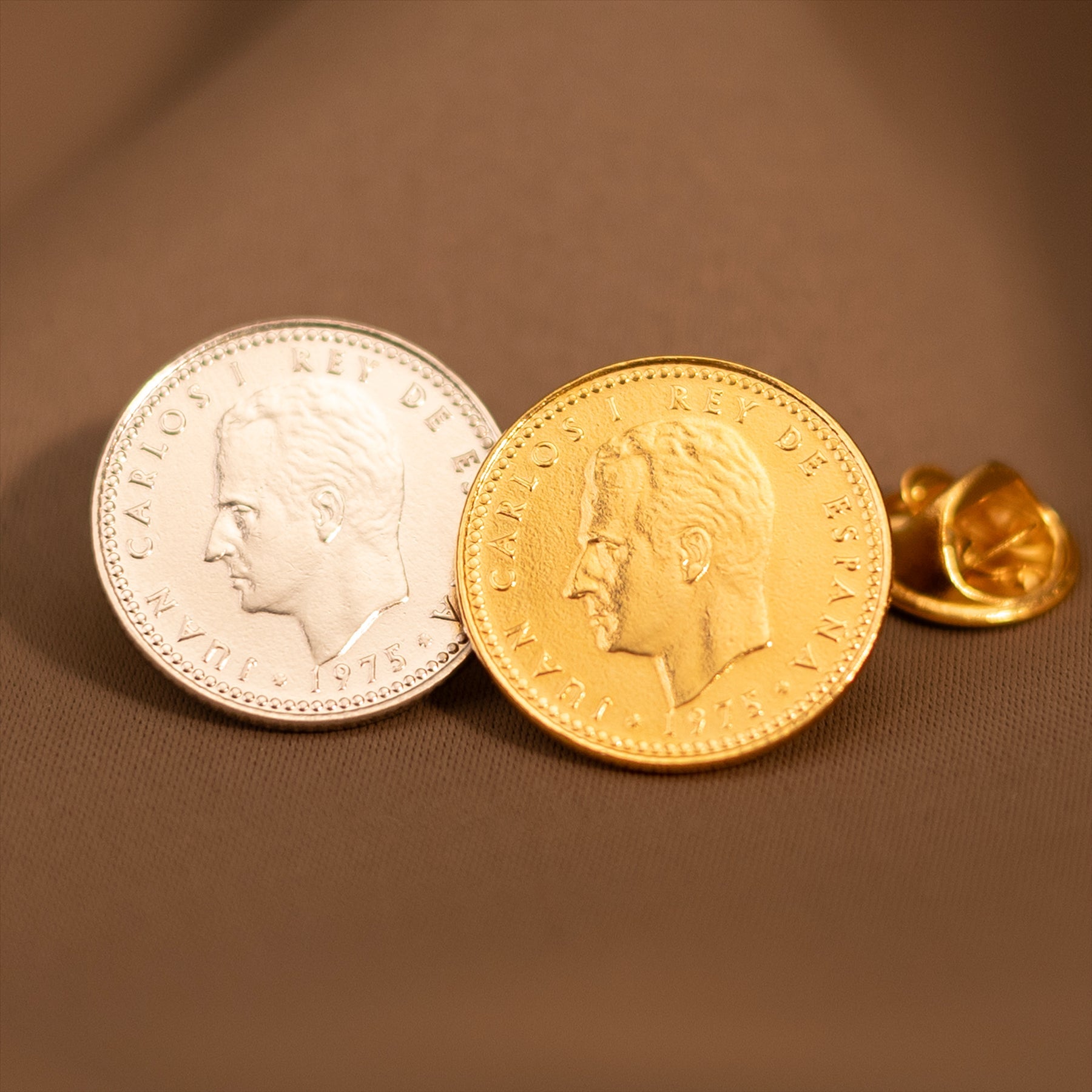 Spanish Coin Pin Brooch Badge | Genuine 1 Peseta | 18K Gold Plated | King Juan Carlos I