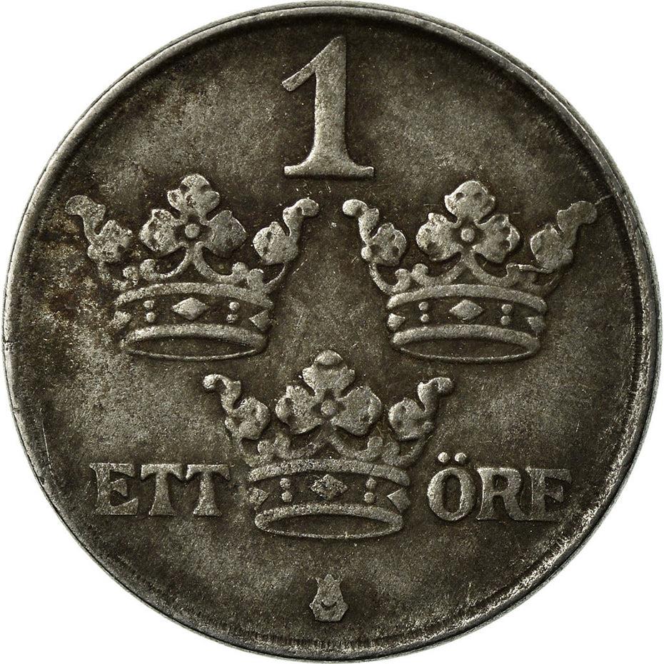 Swedish 1 Ore Coin | King Gustaf V | Sweden | Iron | 1942 - 1950
