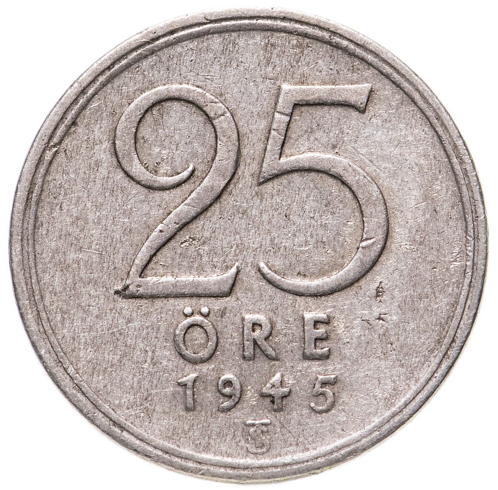 スウェーデン 25 オーレ コイン | グスタフ5世 | スウェーデン | 1943