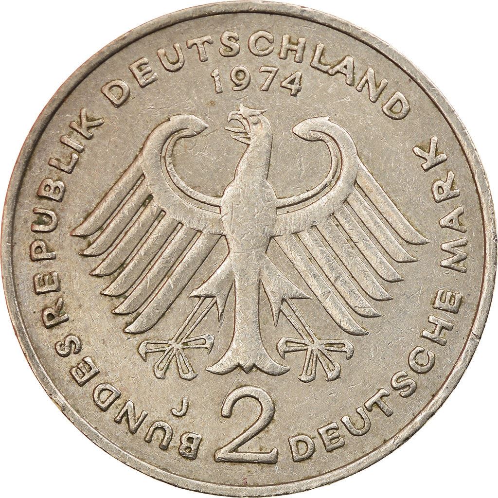 West Germany 2 Deutsche Mark Coin | President Theodor Heuss | Eagle | KMA127 | 1970 - 1987