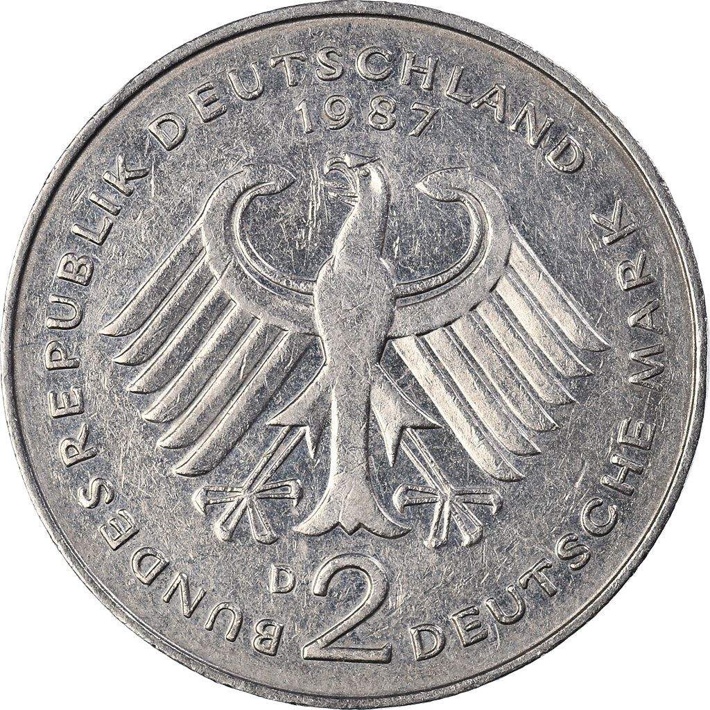 West Germany 2 Deutsche Mark Coin | President Theodor Heuss | Eagle | KMA127 | 1970 - 1987