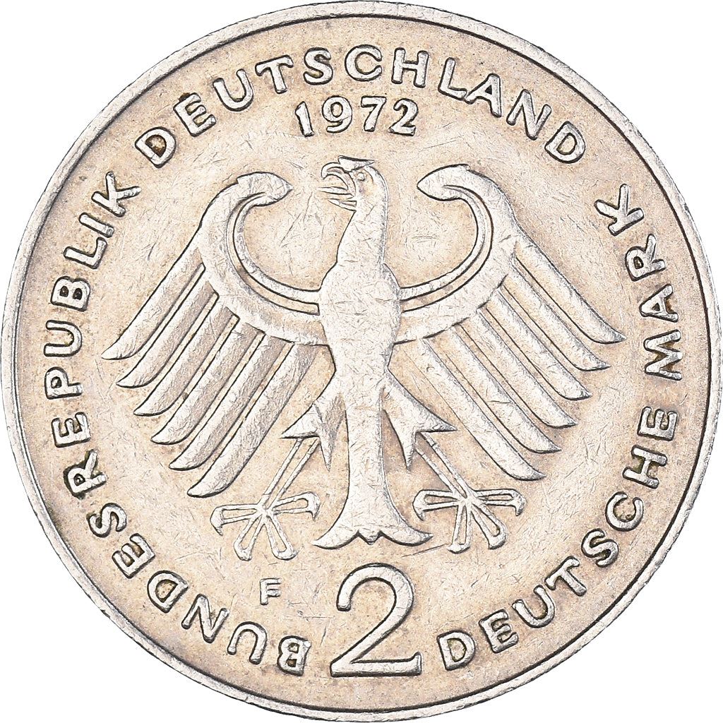 West Germany 2 Deutsche Mark Coin | President Theodor Heuss | Eagle | KMA127 | 1970 - 1987