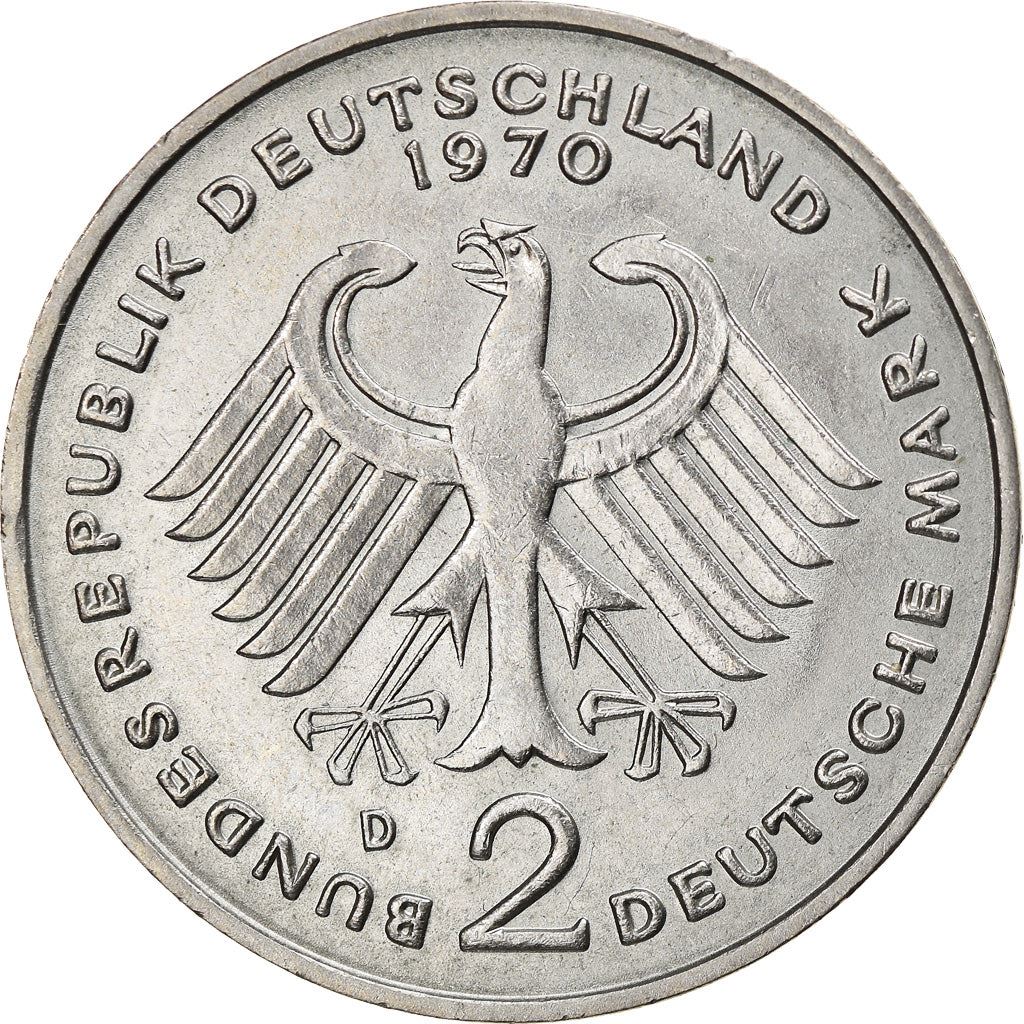 West Germany 2 Deutsche Mark Coin | President Theodor Heuss | Eagle | KMA127 | 1970 - 1987