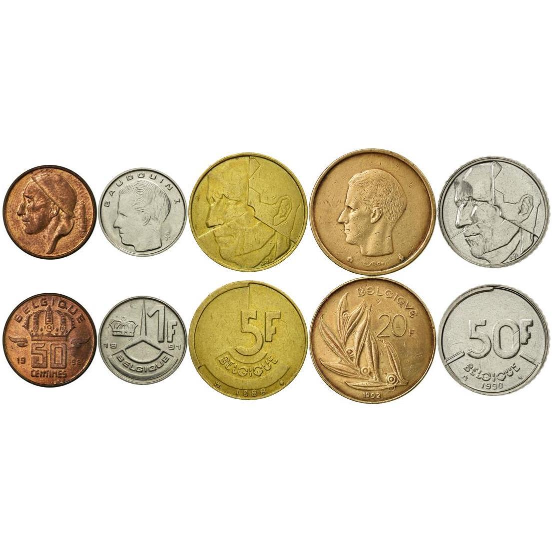 Belgium | 5 Coin Set | 50 Centimes 1 Franc 5 20 50 Francs | 1980 - 1993