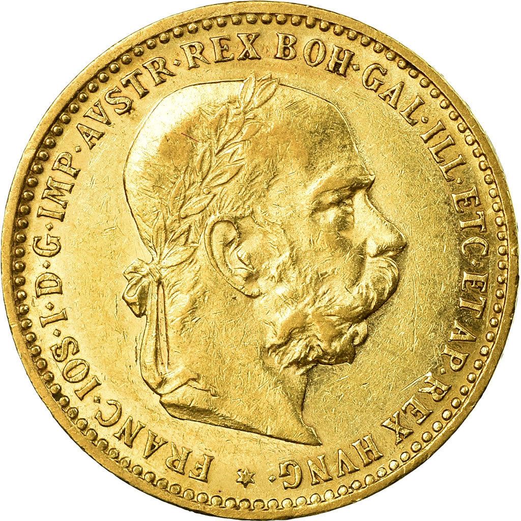 Austrian Empire | 10 Corona Coin | Emperor Francis Joseph I | Imperial Eagle | Habsburg-Lorraine Shield | Km:2805 | 1896 - 1906