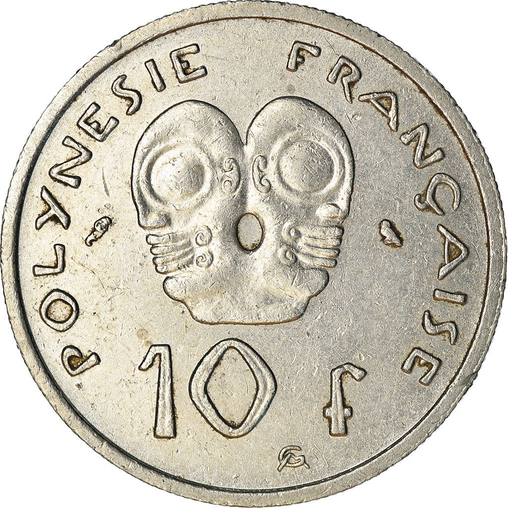 French Polynesia 10 Francs Coin | Marianne | Phrygian Cap | Tribal Mask | KM5 | 1967