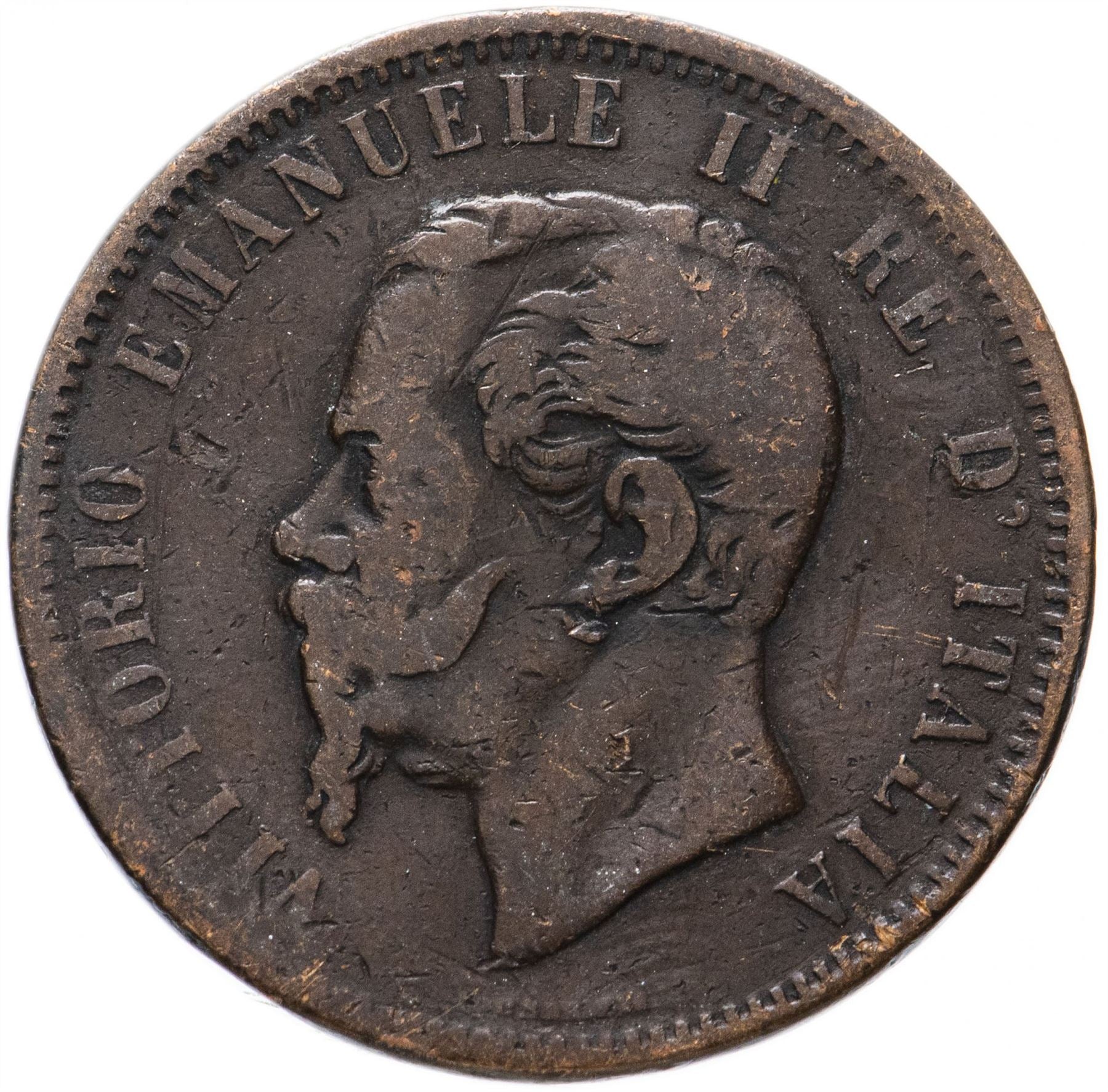 Moeda de 10 Cêntimos de Itália | Vítor Manuel II | Ramo | Carvalho e Loureiro | Estrela | KM11 | 1862 - 1867