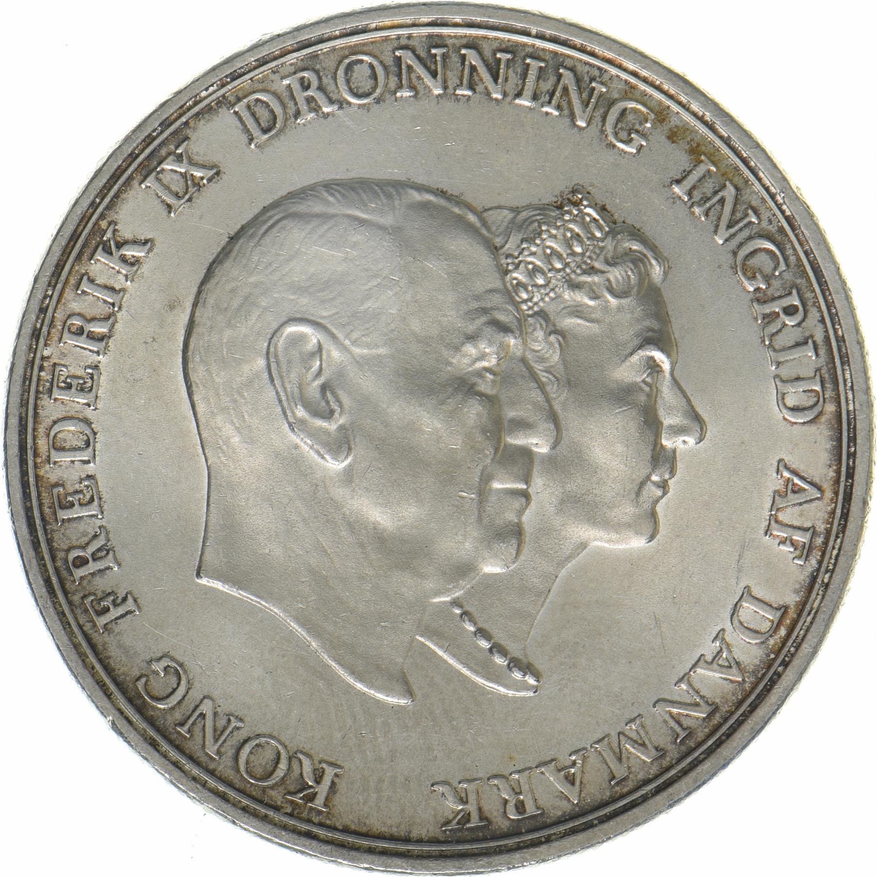 Denmark | 5 Kroner Coin | Silver | Silver Wedding Anniversary | KM:852 | 1960