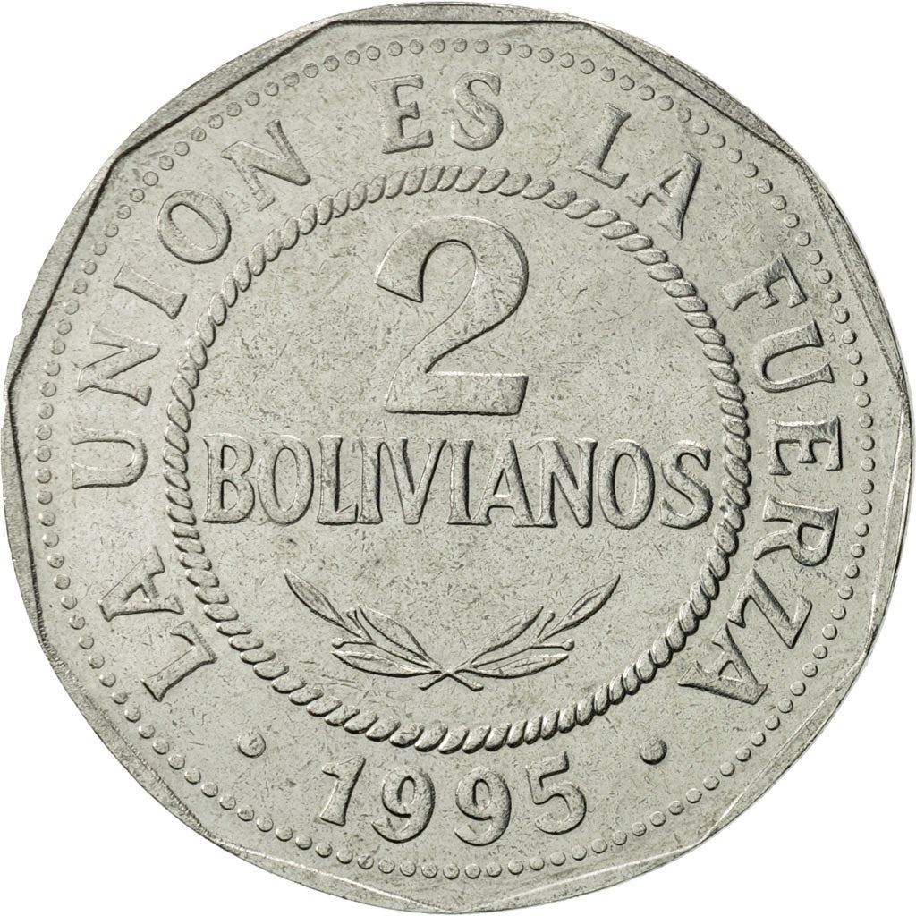 Bolivia | 2 Bolivianos Coin | Stainless steel | KM:206.2 | 1995-2008
