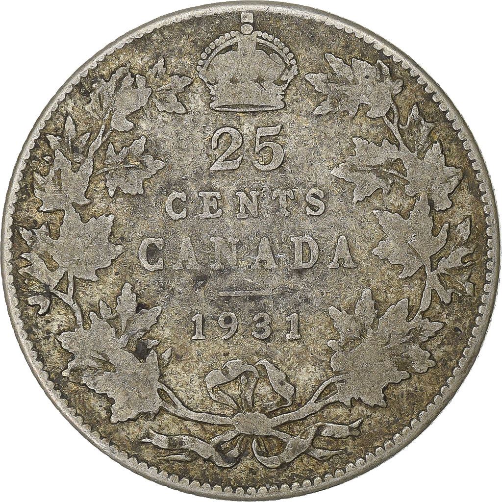 Canada | 25 Cents Coin | Silver | Crown | Wreath | KM:24a | 1920-1936