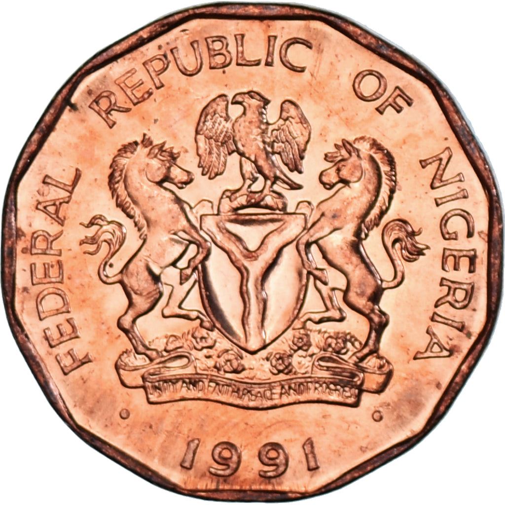 Nigeria | 10 Kobo Coin | Oil palms | Km:12 | 1991