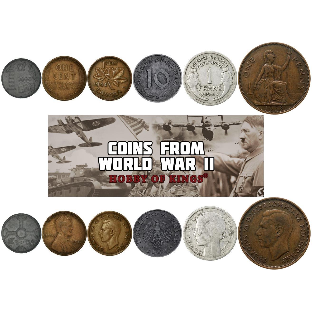 D-Day Coin Collection - Battle of Normandy - 6 Coins - Third Reich, Great Britain, USA, Canada, Free France, Netherlands