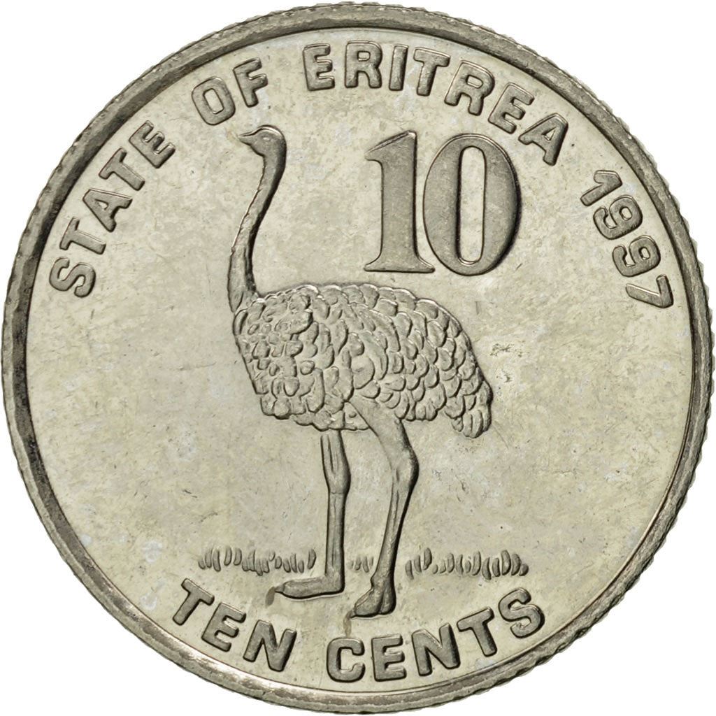 Eritrea | 10 Cents Coin | Ostrich | Nickel clad steel | KM:45 | 1997