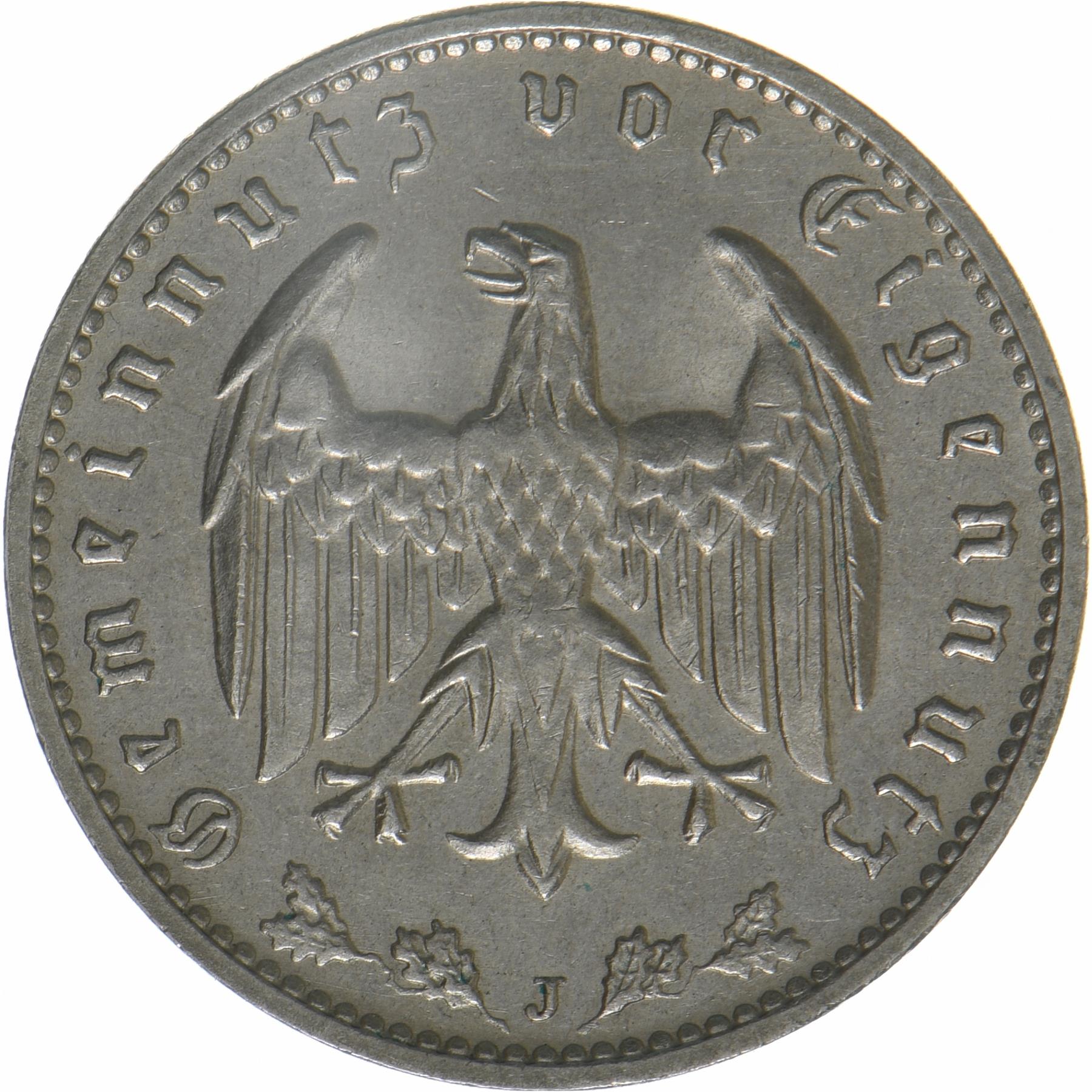 Germany | 1 Reichsmark Coin | Nickel | 1937 "J" Mintmark | KM:78 | D: 23 mm | W: 4.85 g