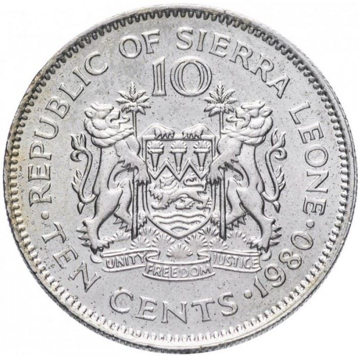 Sierra Leone 10 Cents Coin | President Siaka Probyn Stevens | KM34 | 1978 - 1984