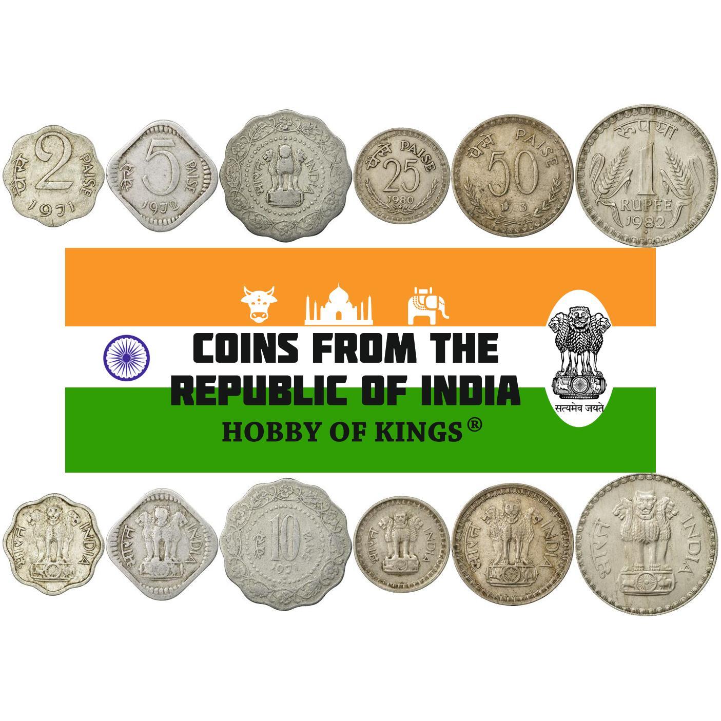 India | 6 Coin Set | 2 5 10 25 50 Paise 1 Rupee | 1965 - 1990