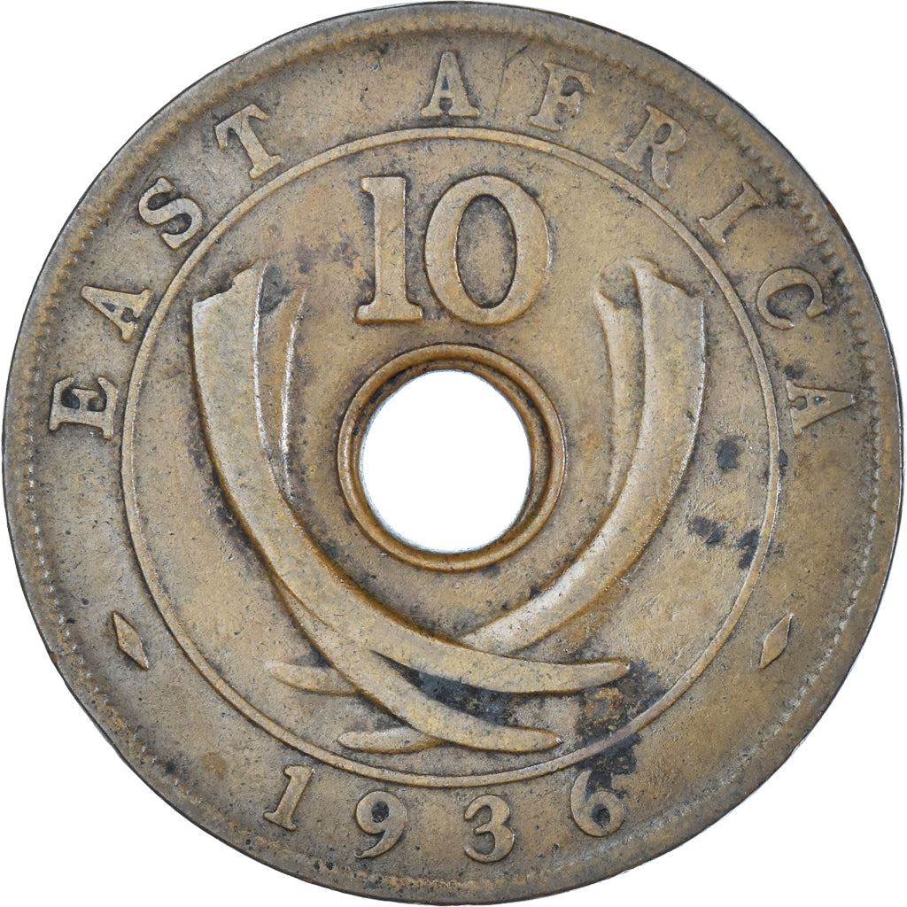 East Africa | 10 Cents Coin | Crown | Tusks | Edward VIII | Km:24 | 1936