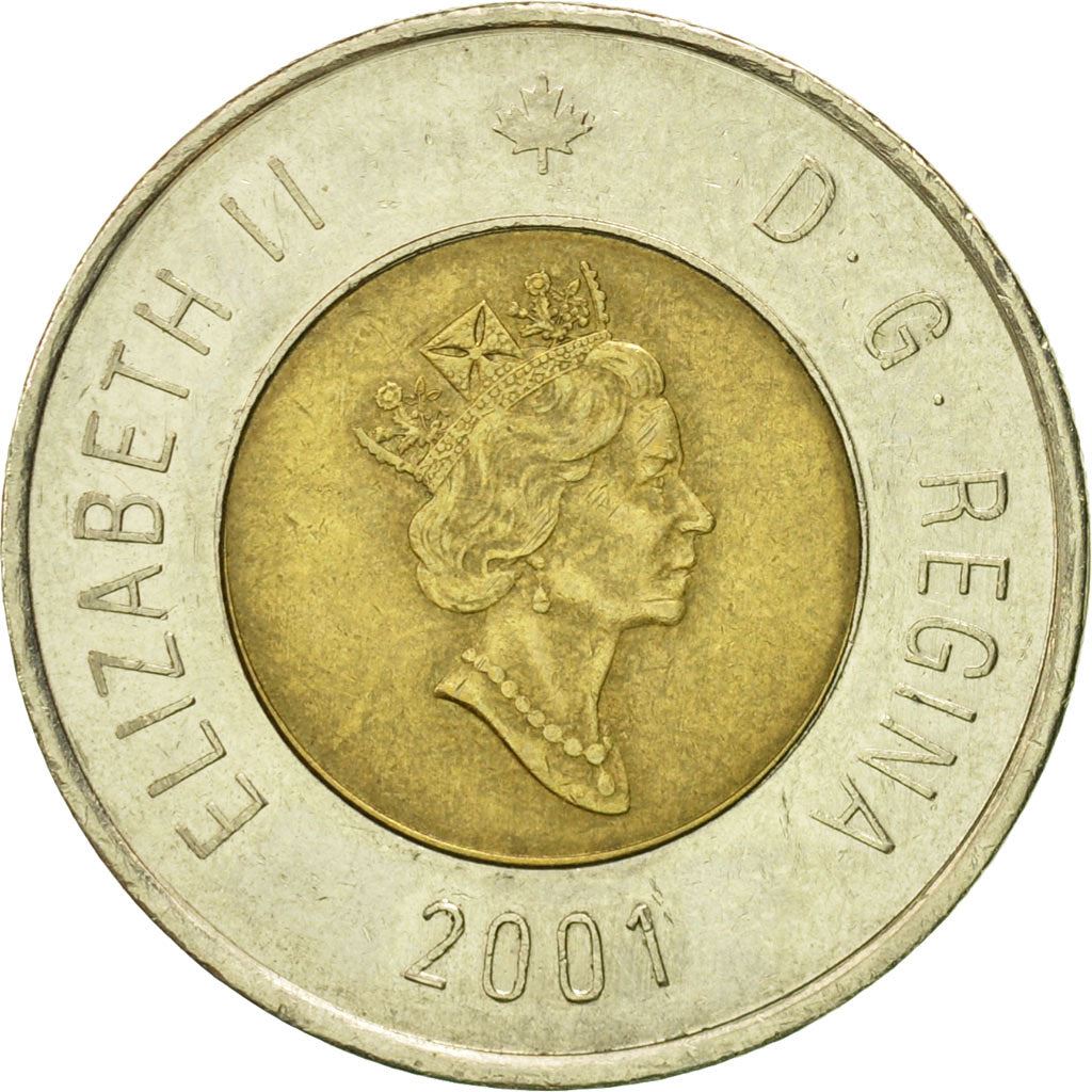 Canada | 2 Dollars Coin | Aluminium bronze center in nickel ring | 3rd portrait; Maple leaf logo | KM:270 | 1996-2003