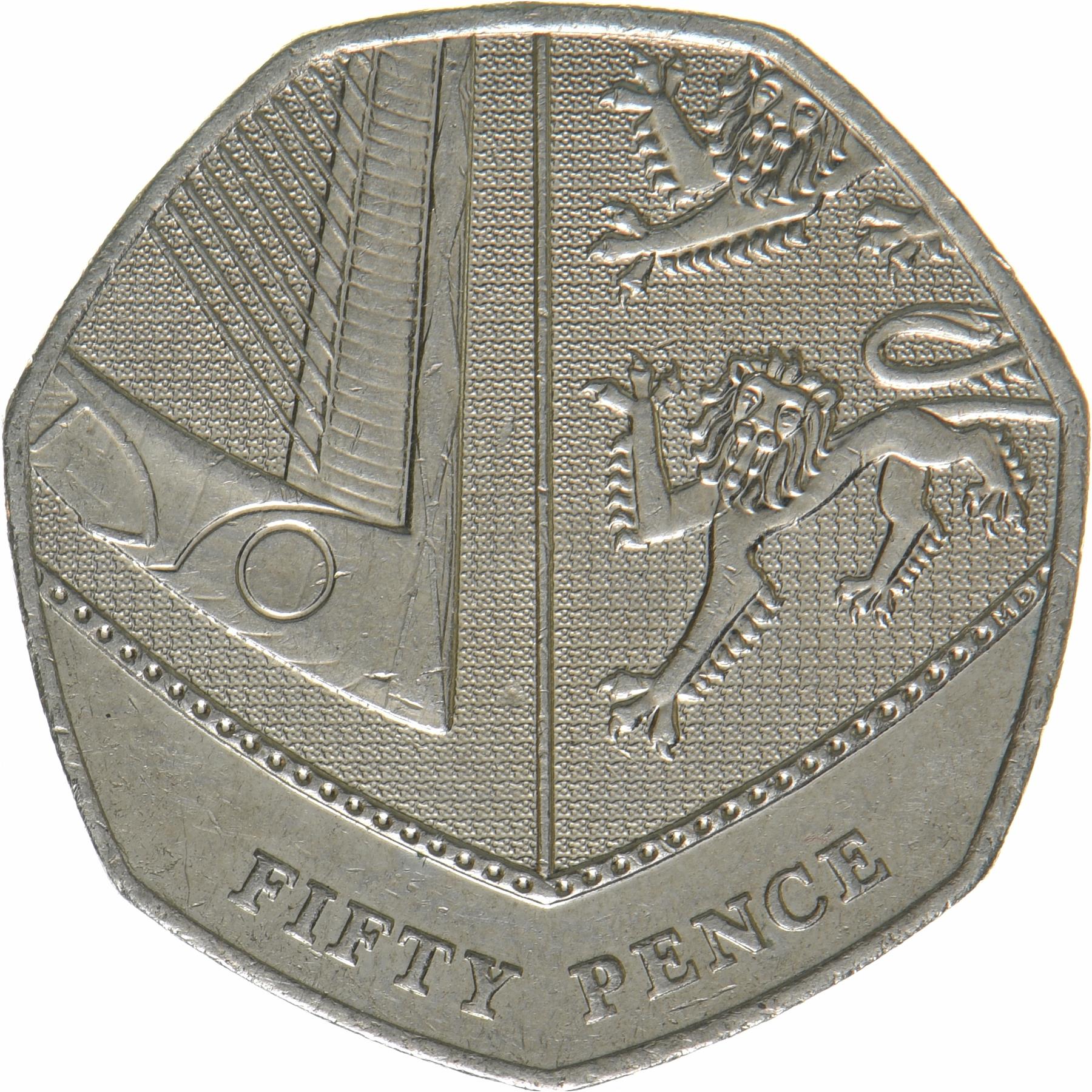 United Kingdom | 50 Pence Coin | Elizabeth II | KM:1337 | 2015 - 2022