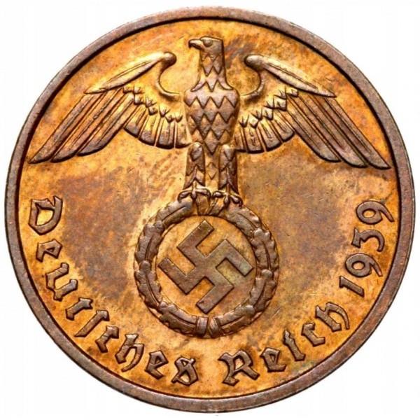 Tredje Rige Tysklands 2 Reichspfennig Mønt | KM90 | 1936 - 1940