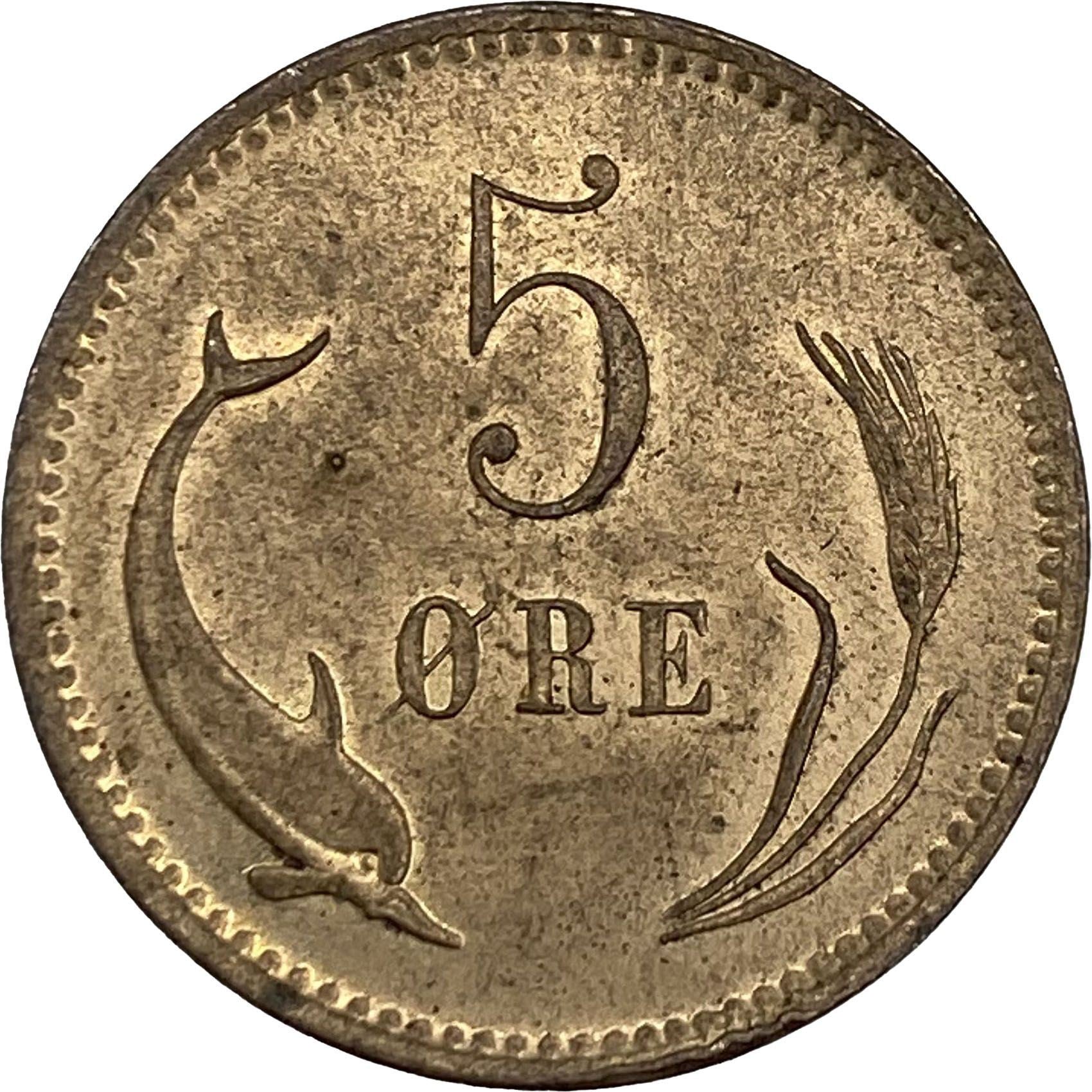 Denmark | 5 Ore Coin | Monogram | Km:794 | 1874 - 1906