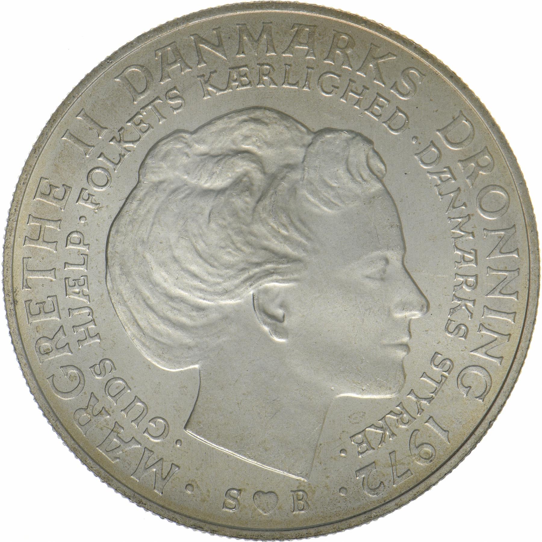 Denmark | 10 Kroner Coin | Silver | Death of Frederik IX and accession of Margrethe II | KM:858 | 1972