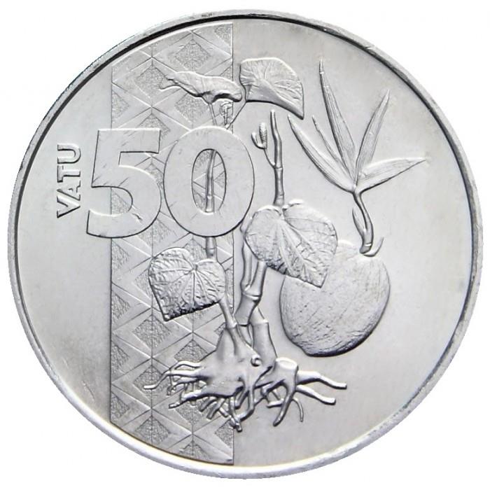 Vanuatu | 50 Vatu Coin | Melanesian Warrior | Kava Plant | Coconut Sapling | KM:130 | 2015 - 2022