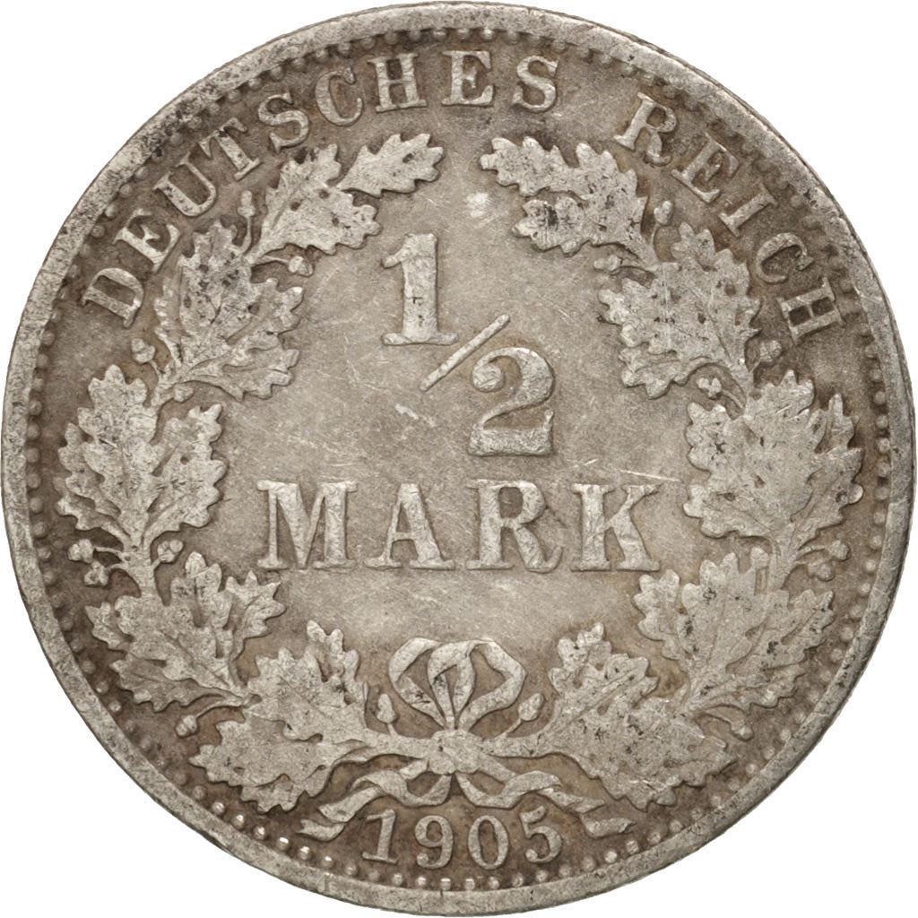 German Empire 1/2 Mark Coin | Deutsches Reich | Wilhelm II | Type 2 | KM17 | 1905 - 1919