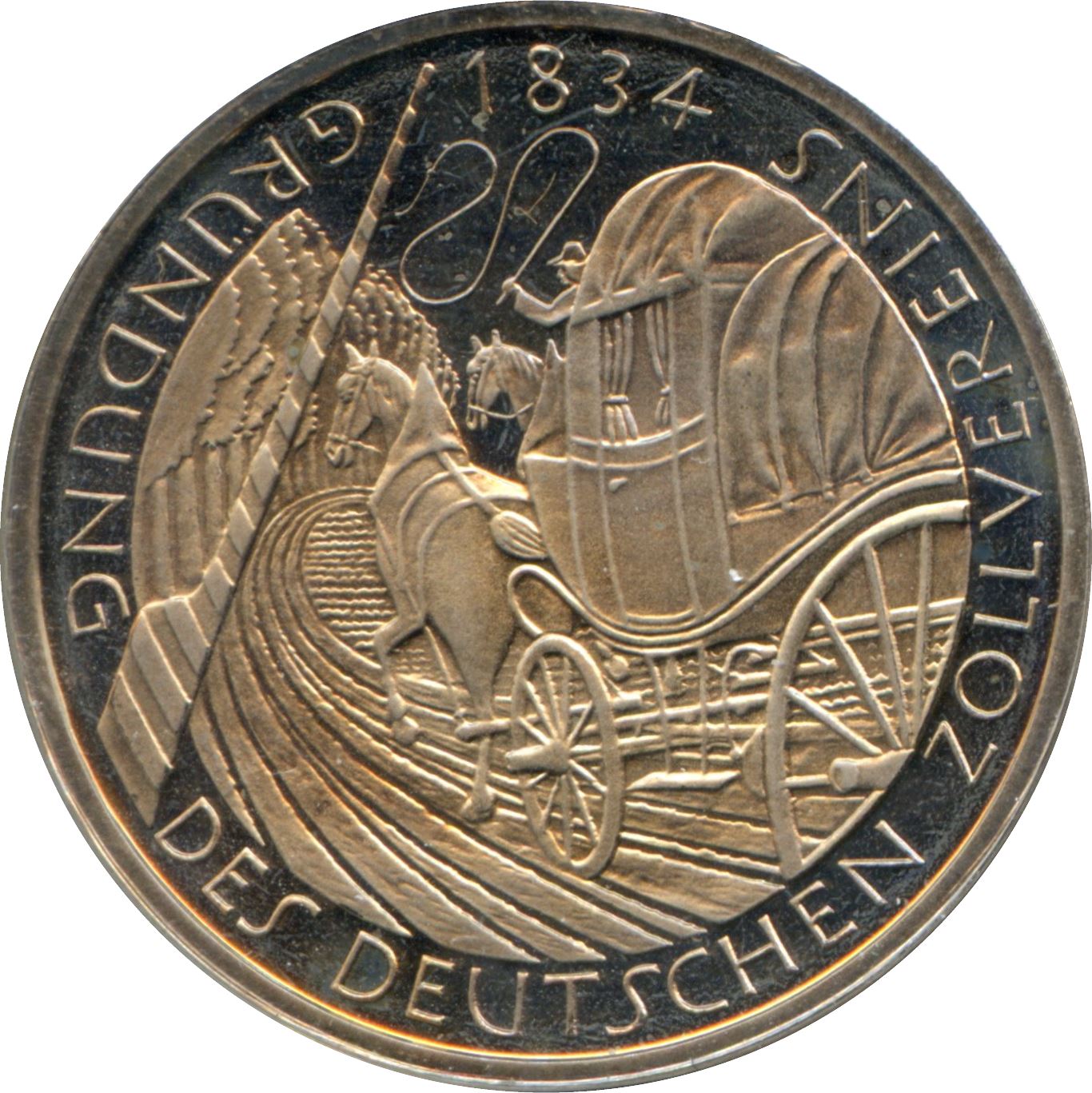 Germany 5 Deutsche Mark Coin | Deutscher Zollverein | Postal Carriage | Horse | Eagle | KM160 | 1984
